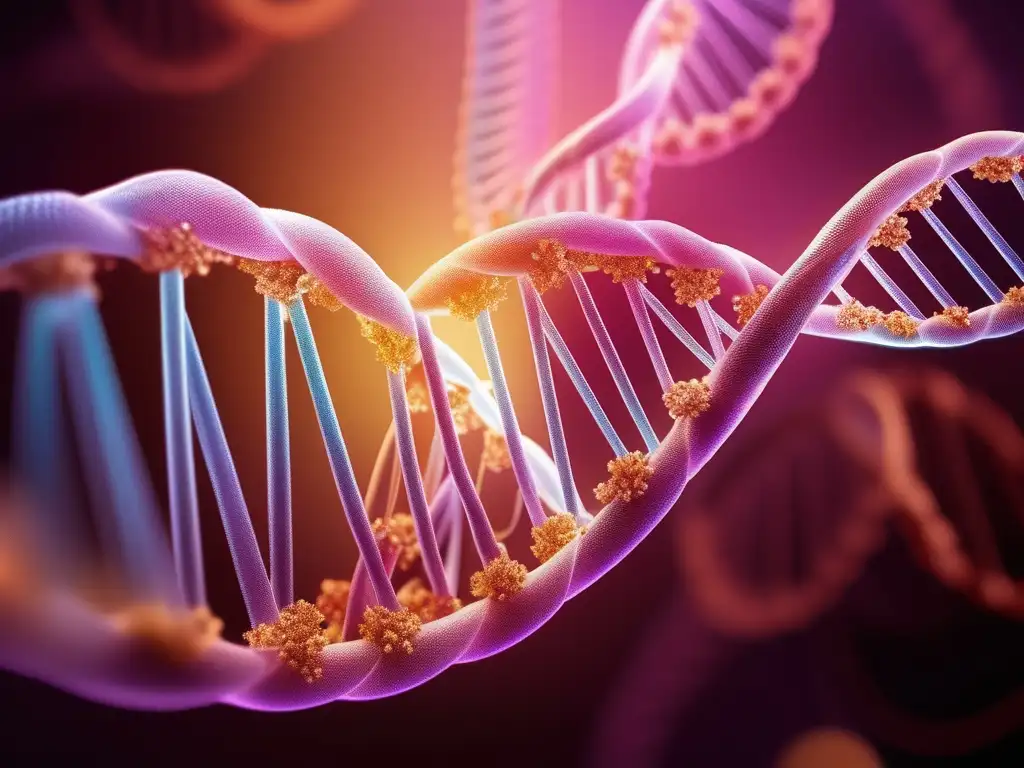 Detalles fascinantes de una doble hélice de ADN, símbolo de la conexión entre química y farmacogenómica