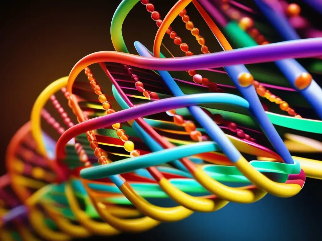 Imagen macro realista de una estructura de doble hélice de ADN, resaltando la importancia de los ácidos nucleicos en la ciencia