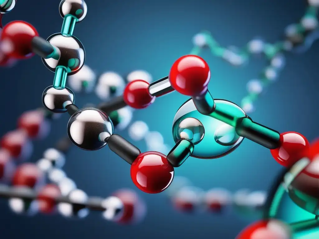 Revolución hidrocarburos en química moderna: molécula de alqueno en líquido vibrante, detalle y precisión