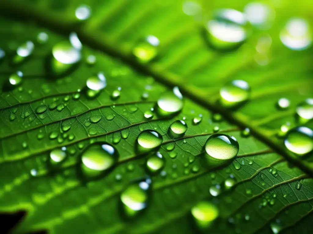 Hoja verde con gotas de agua: Energías Alternativas Química Ambiental