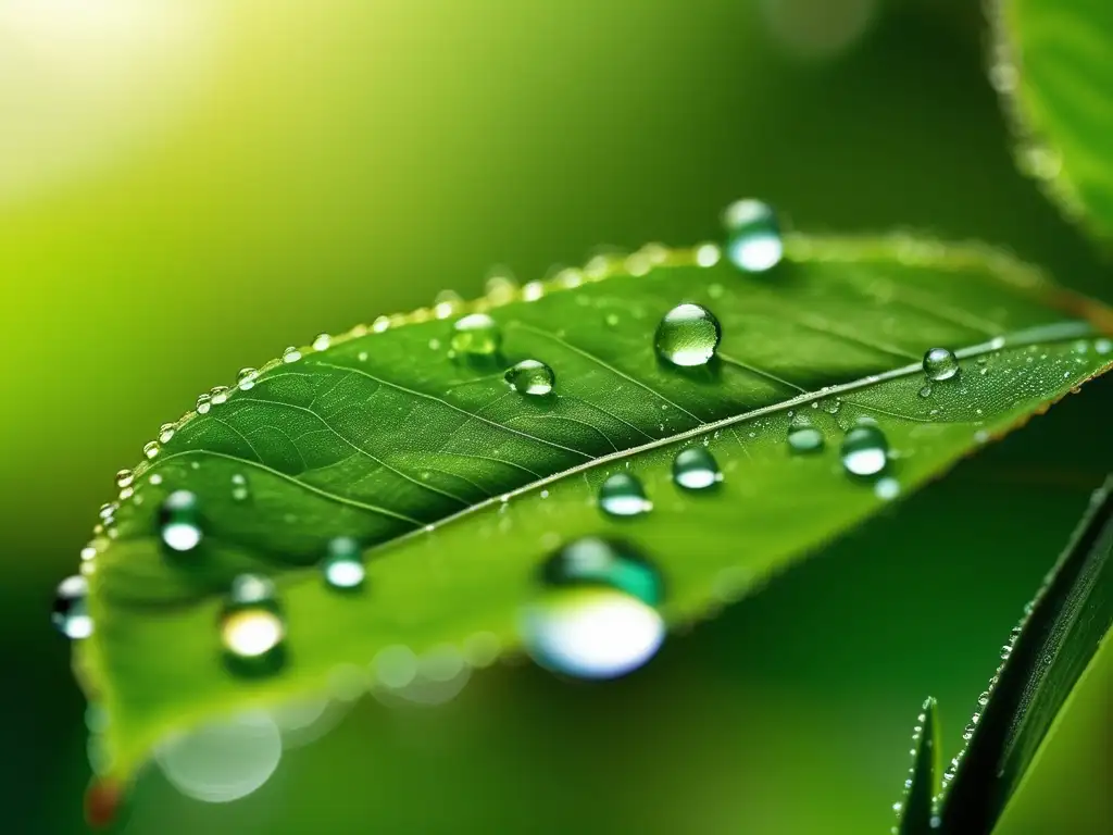 Hoja verde con gotas de agua: importancia de química en reducción de residuos