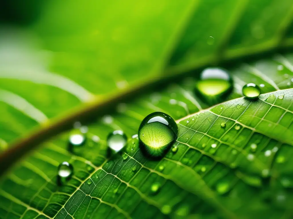 Transformación química sostenible, hoja verde con gotas de agua