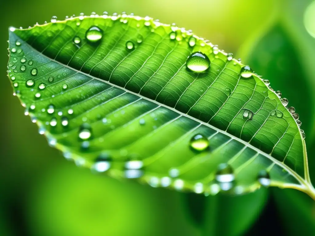 Hoja verde con gotas de agua, simboliza avances de la Química Ambiental en Energías Alternativas