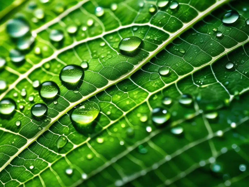 Importancia de no metales en química: hoja verde con gotas de agua