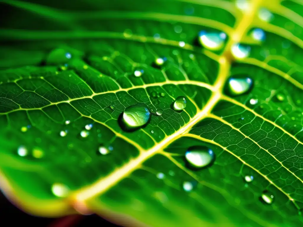 Química verde para un mundo sostenible, hoja verde con gotas de rocío