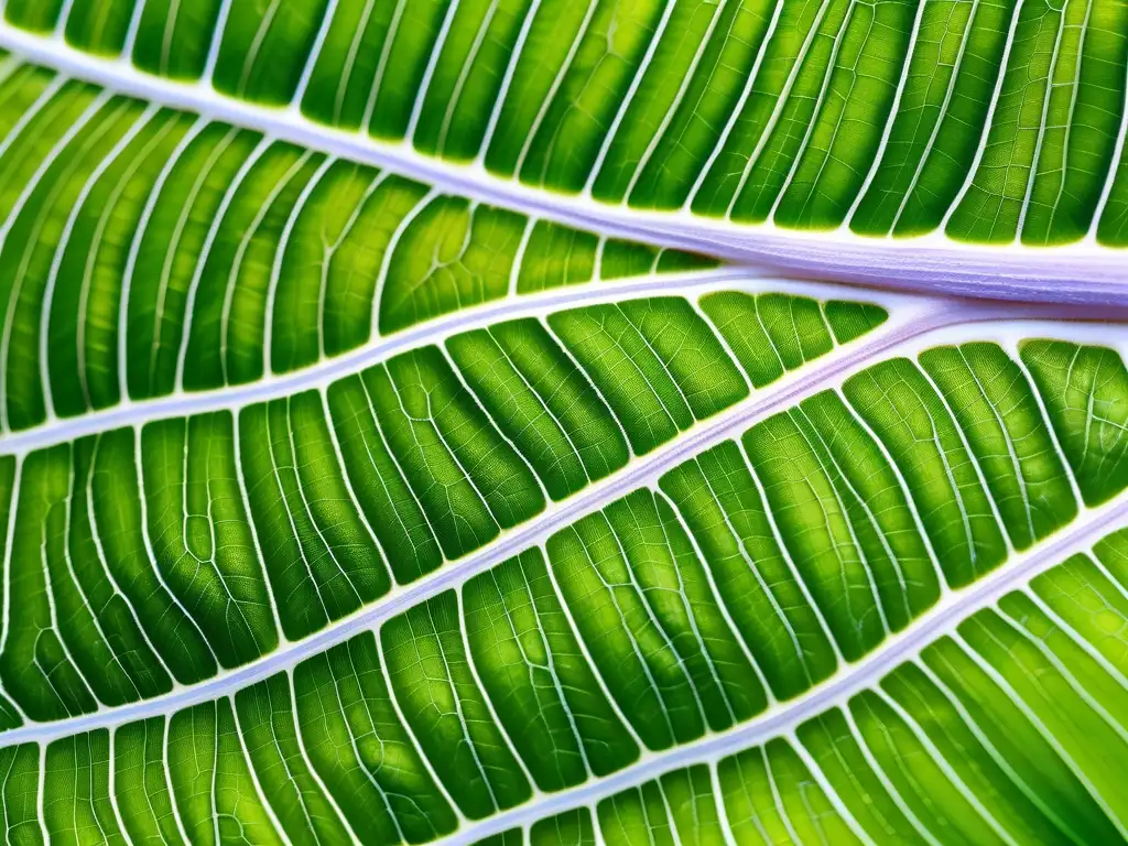 Impacto de la química orgánica en la sociedad: hoja verde con patrones y texturas, resalta la belleza y complejidad de la materia orgánica