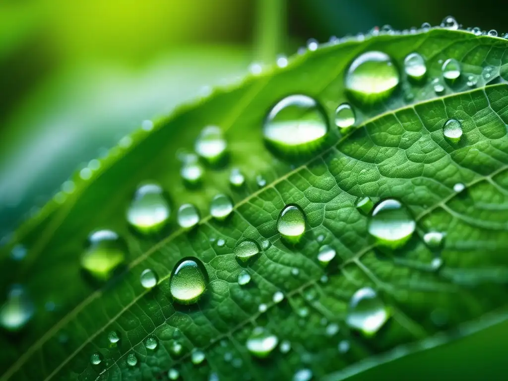 Energías Alternativas y Química Ambiental: Hoja verde con gotas de rocío