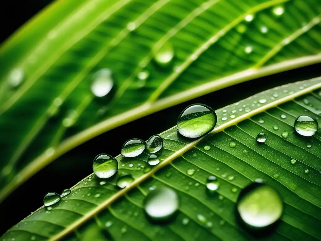 Hoja verde con gotas de agua muestra impacto ambiental de la industria química