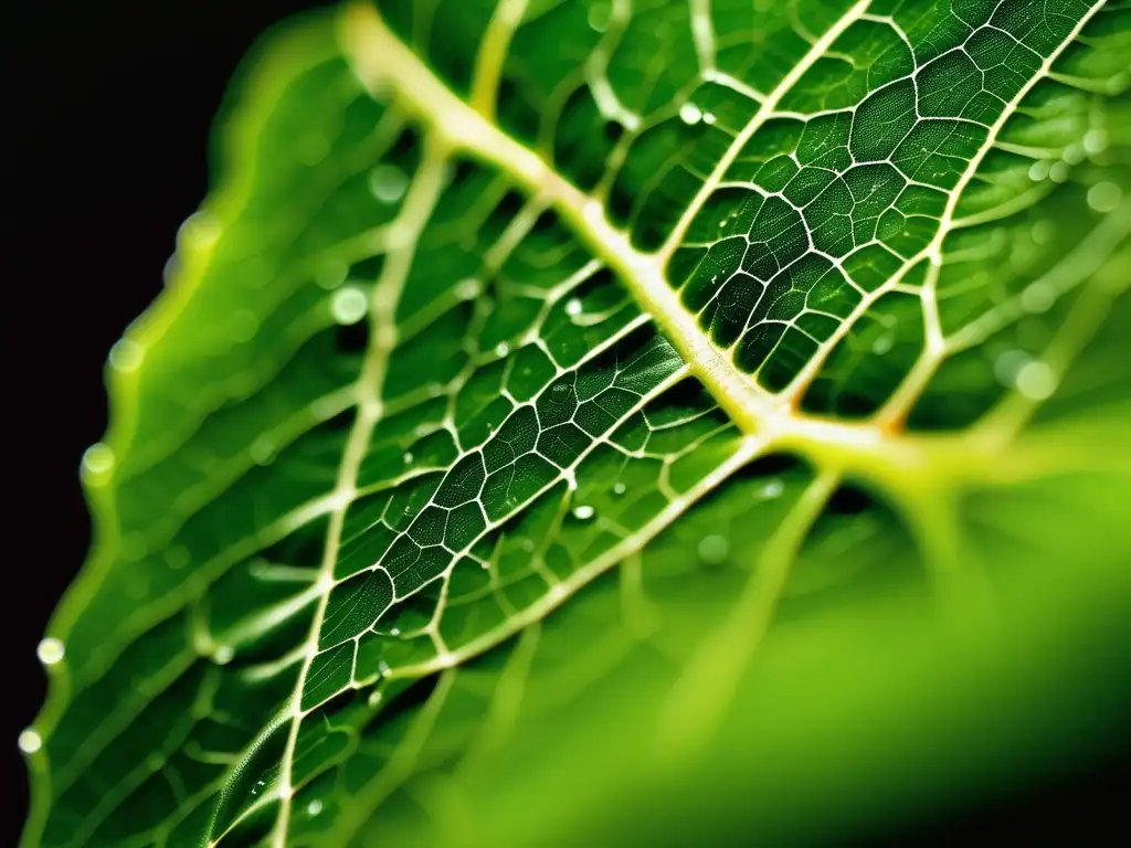 Hoja verde con venas y gotas de agua: Impactos ambientales de la petroquímica