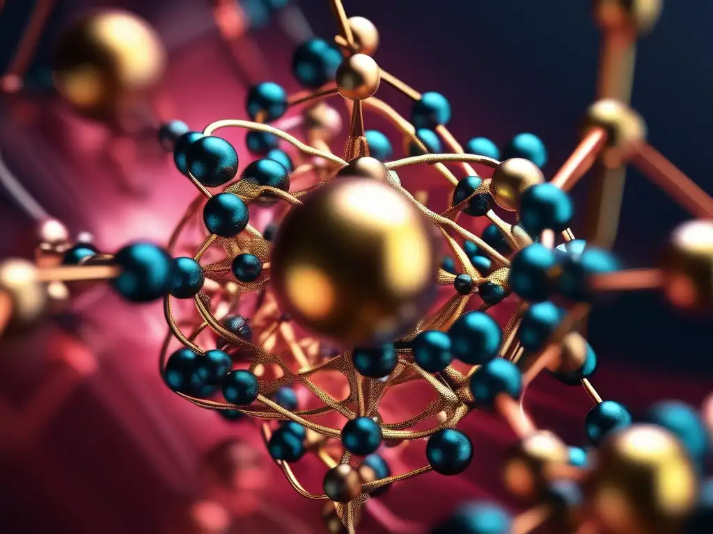 Descubrimientos en química coordinativa: Detalle fascinante de un compuesto de coordinación, con ligandos y átomos en una imagen macro