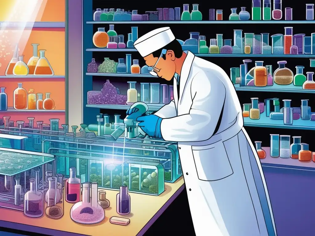 Avances en química de medicamentos: científico examina muestras de compuestos farmacéuticos en laboratorio