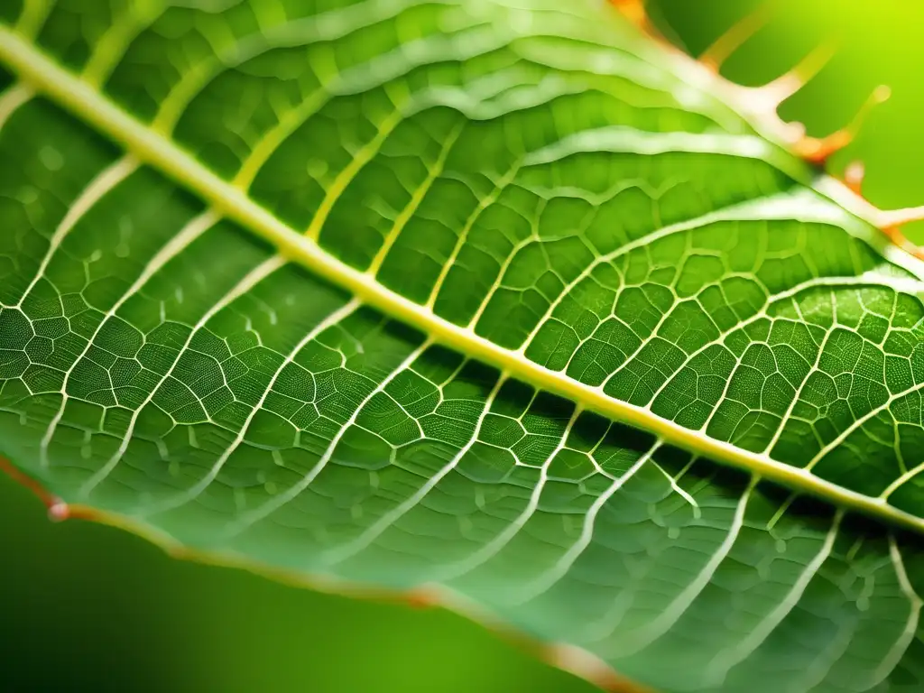 Impacto de los materiales bioinspirados en imagen de hoja detallada con texturas y patrones naturales