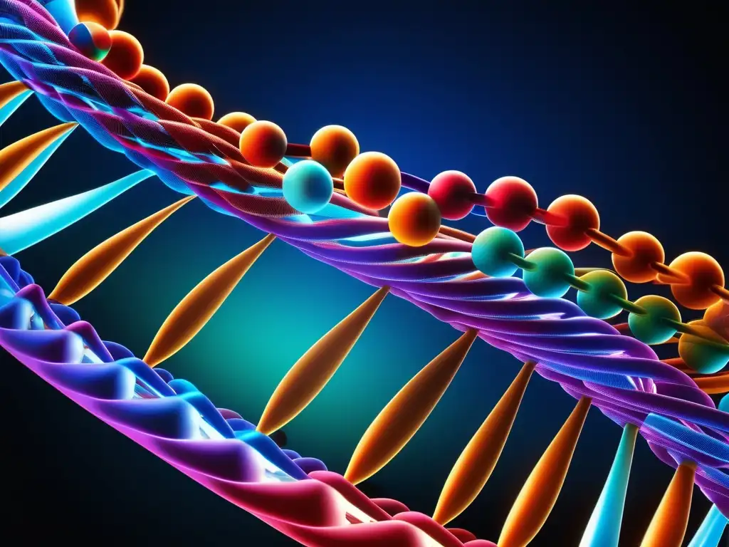 Detalles de una doble hélice de ADN: estructura icónica, bases nucleotídicas, belleza y relevancia en ciencia