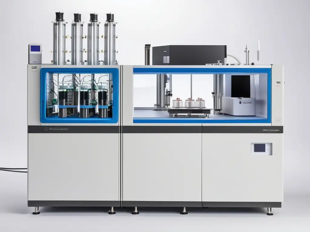 Innovaciones en técnicas de separación química: imagen detallada de una máquina de cromatografía de gases, mostrando componentes y principios