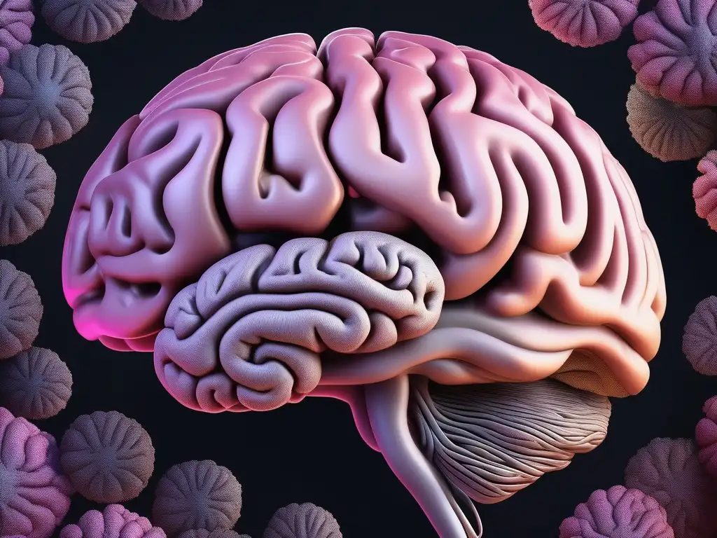 Química cerebral durante el sueño: imagen detallada y hermosa de un cerebro dormido, con estructura visible y tonos cálidos