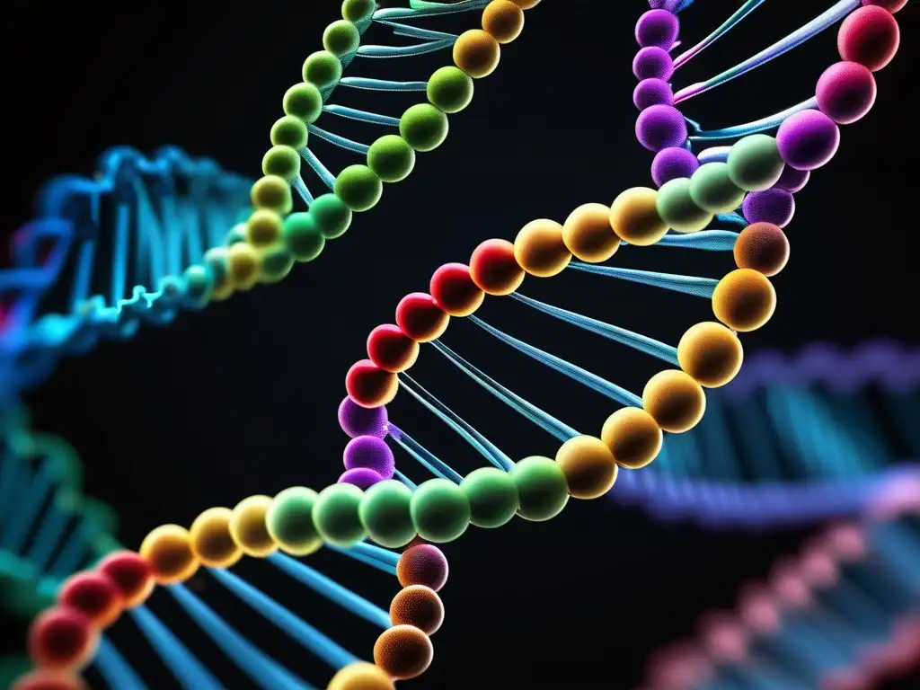 Impacto ácidos nucleicos: Detalle impresionante de la estructura del ADN, resaltando la complejidad y belleza molecular