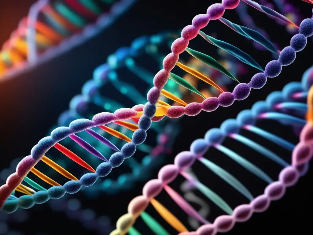 Importancia de la estructura de los ácidos nucleicos: detalle fascinante de la doble hélice de ADN, resaltando bases y replicación