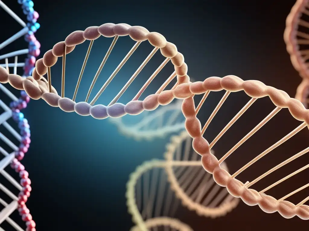 Importancia estructura ácidos nucleicos: imagen ultradetallada, fotorealista muestra estructura ADN y ARN, destacando diferencias entre ambos