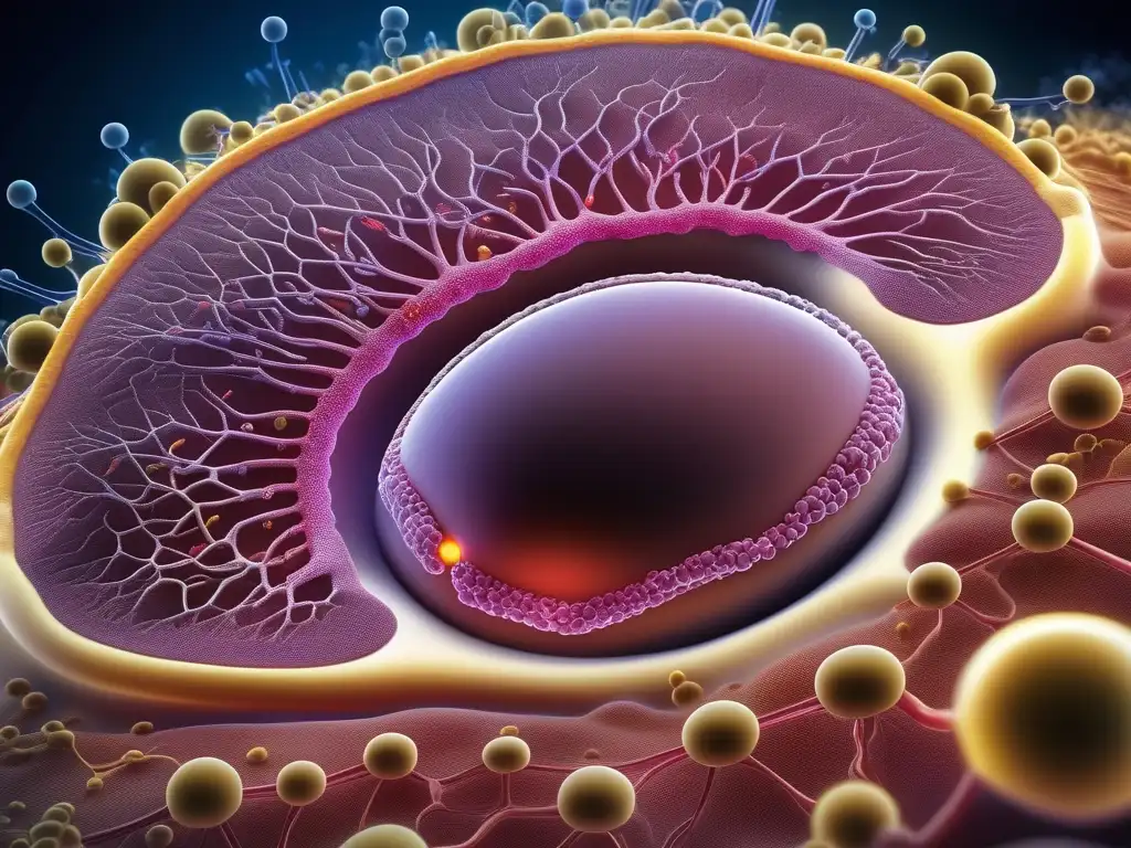 Ruta metabólica gluconeogénesis y azúcar en sangre: Detalle asombroso de una célula hepática humana y sus procesos