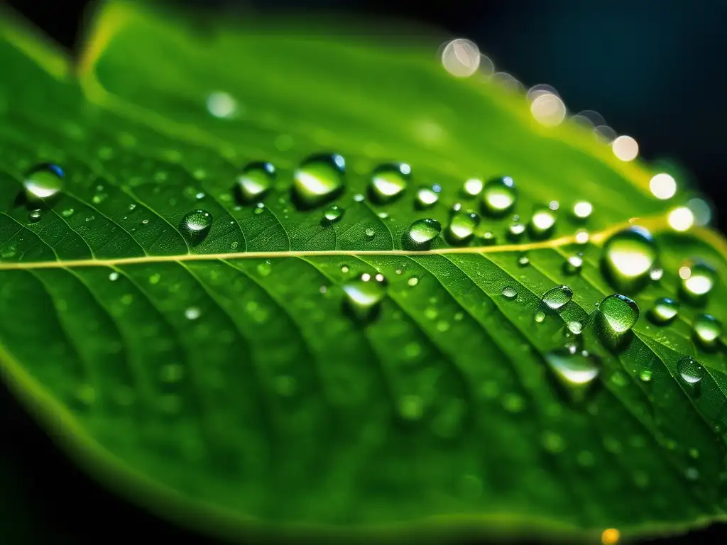 Hoja verde con gotas de agua: Química verde y sostenibilidad