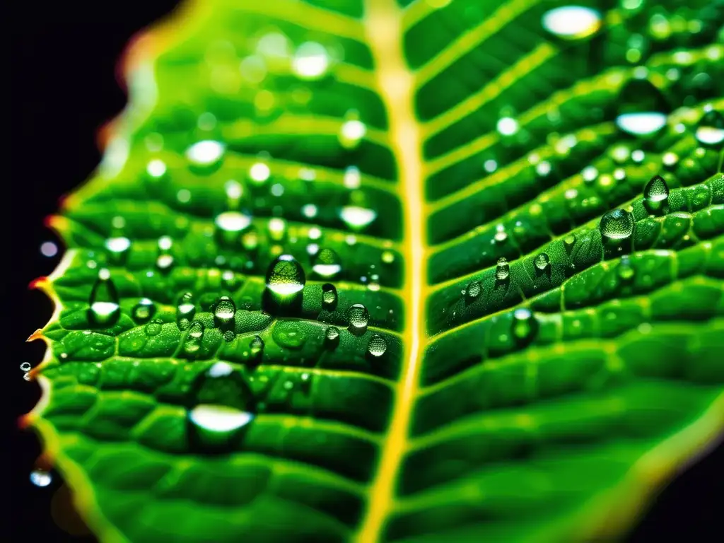 Impacto ambiental petroquímica: hoja verde con gotas agua