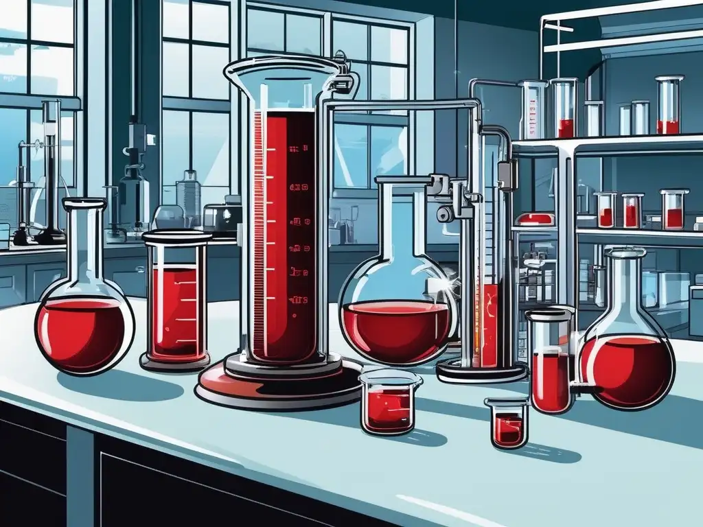 Imagen detallada de un laboratorio con procesos químicos de conservación de alimentos