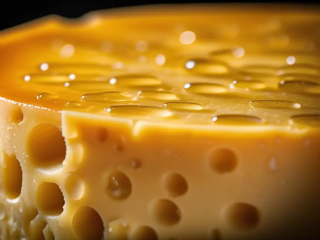 Proceso químico maduración quesos: Detalle de queso en maduración, texturas y transformación de sabores