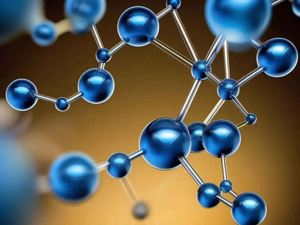 Influencia enlaces químicos alimentos: detallada imagen macro de una molécula de agua (H2O) que muestra la disposición de átomos y cargas