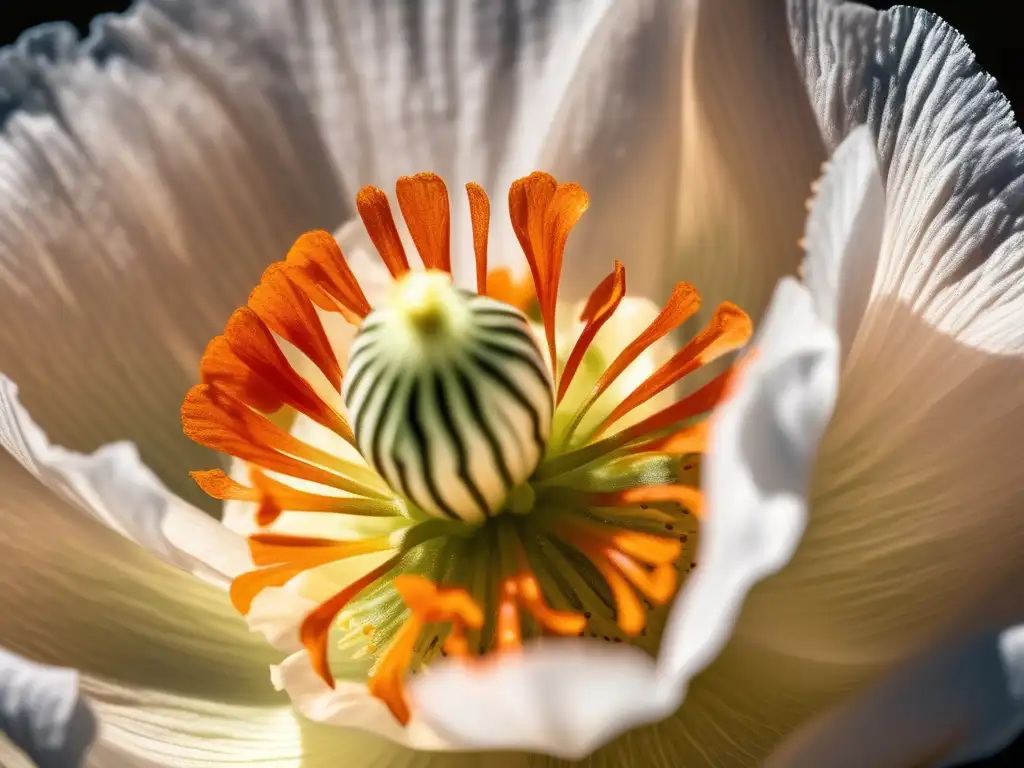 Hermosa imagen macro de una amapola en plena floración, resaltando sus delicados pétalos y colores vibrantes