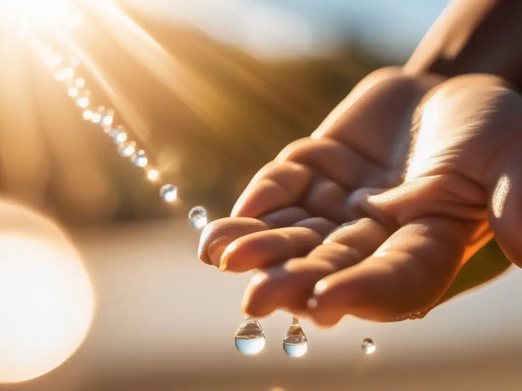 Impacto protectores solares: mano con gota de lotion, luz y sombras, textura, protección UVA/UVB, ciencia