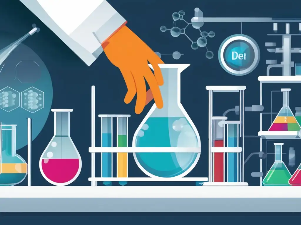 Riesgos de los cosméticos en piel: científico mezclando químicos con precisión en laboratorio