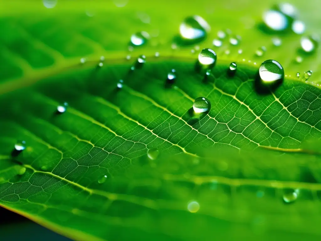 Impacto química atmosférica: hoja verde cubierta de partículas y gotas de contaminantes atmosféricos