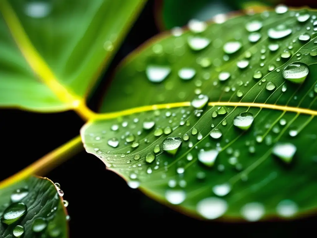 Textura de hoja de loto con gotas de lluvia: Materiales bioinspirados sostenibles química petroquímica