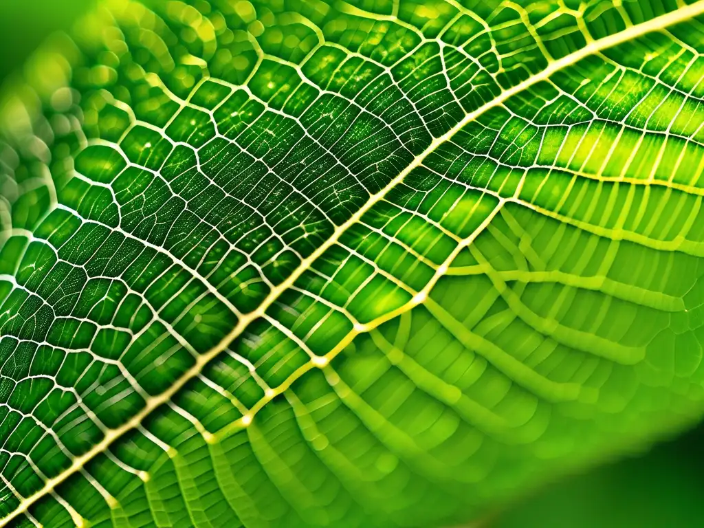 Hoja verde en macro, resaltando beneficios de la química verde