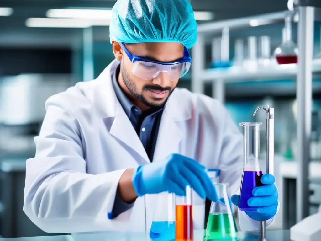 Científico de laboratorio vertiendo líquido en matraz - Beneficios y usos de los nutracéuticos