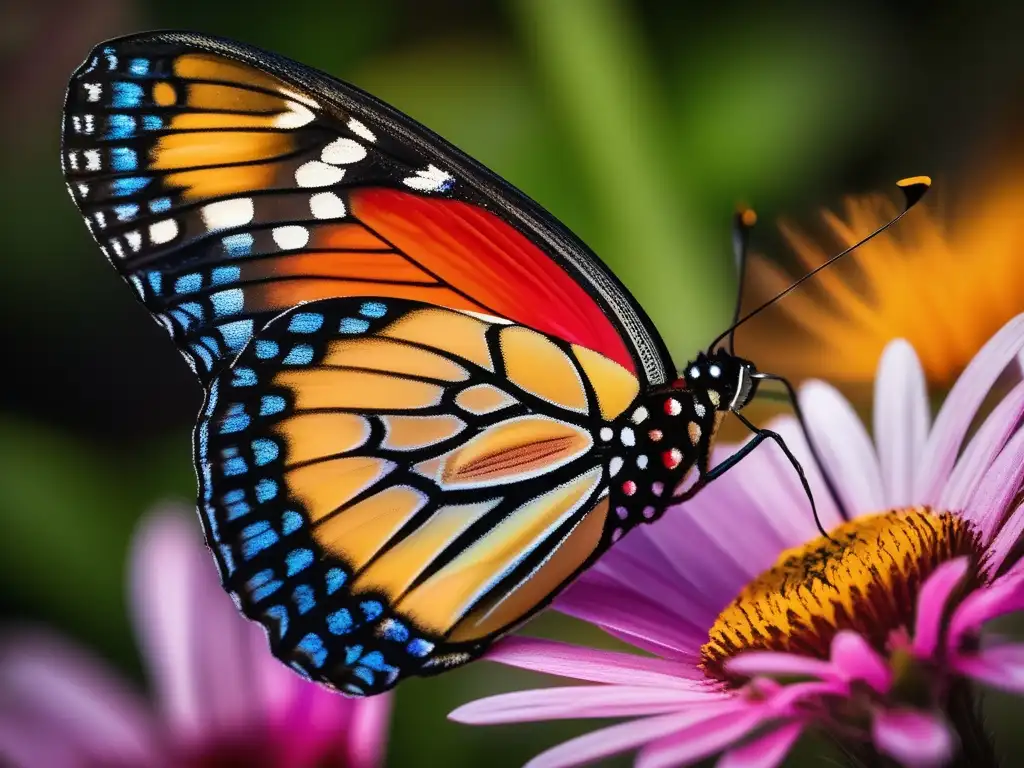 Mariposa multicolor en flor: Química atmosférica y calentamiento global