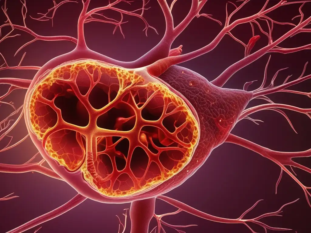 Ruta metabólica alcohol: efectos en cuerpo, detalle microscópico del hígado, células y vasos sanguíneos, hepatocitos y enzimas