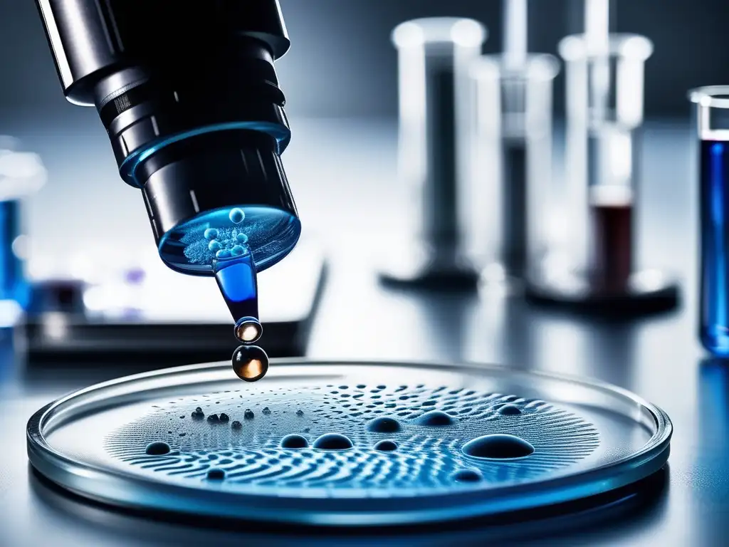 Especializaciones en química y petroquímica: Detalle impresionante de una reacción química en un microscopio de laboratorio