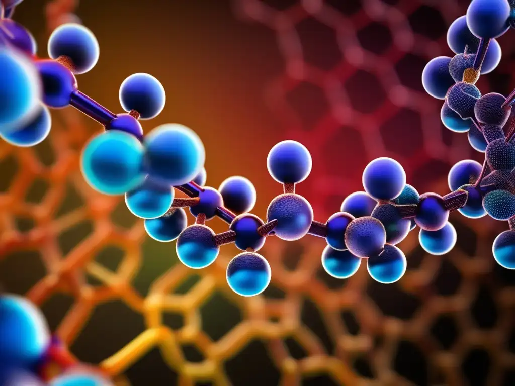 Importancia enzimas en química moderna: estructura tridimensional, detalles vibrantes, textura compleja, molécula dinámica