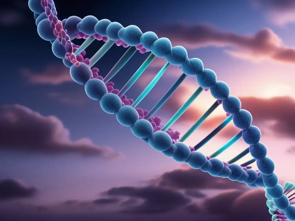 Imagen detallada del proceso de transcripción del ADN, resaltando la estructura de las hebras de ADN y la presencia de ARN