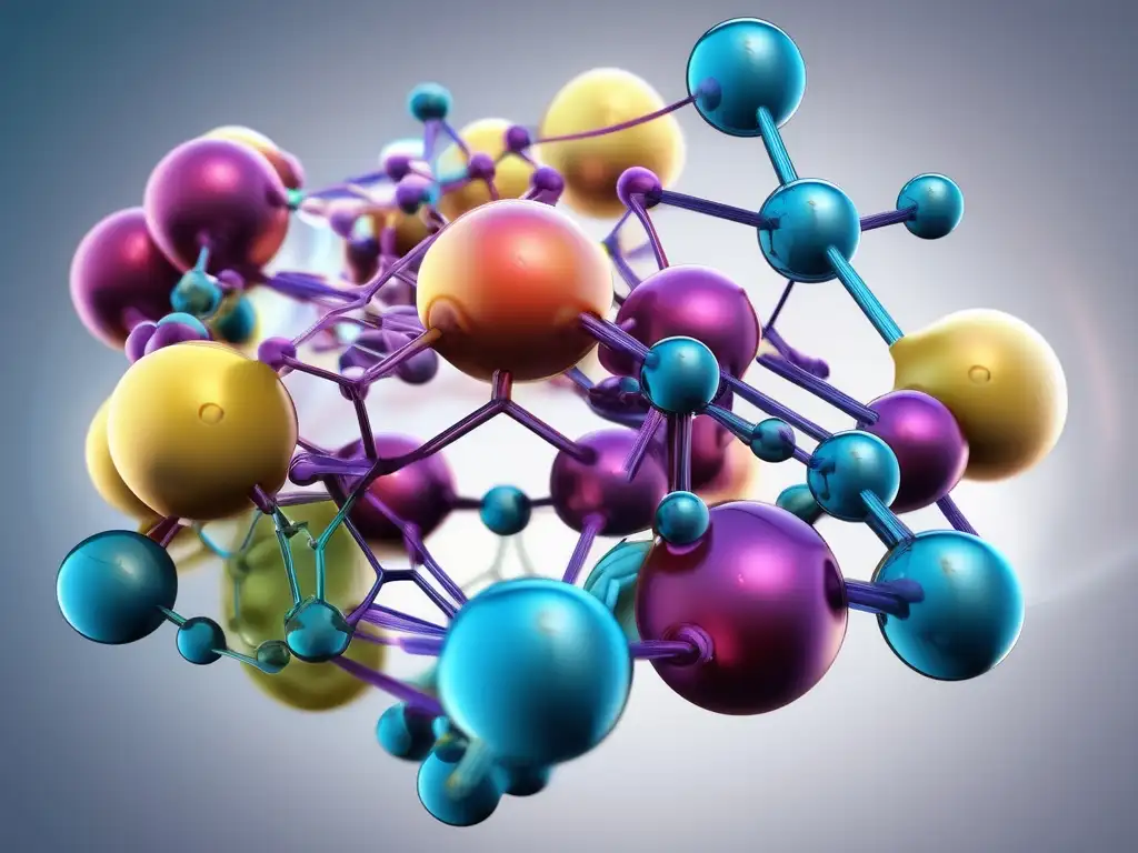 Transformación química de materias primas culinarias: imagen detallada de estructura molecular, colores vibrantes y detalles intrincados