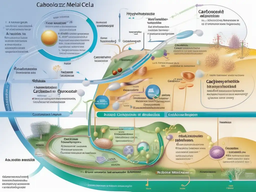 Importancia de rutas metabólicas de carbohidratos: red molecular detallada de célula humana