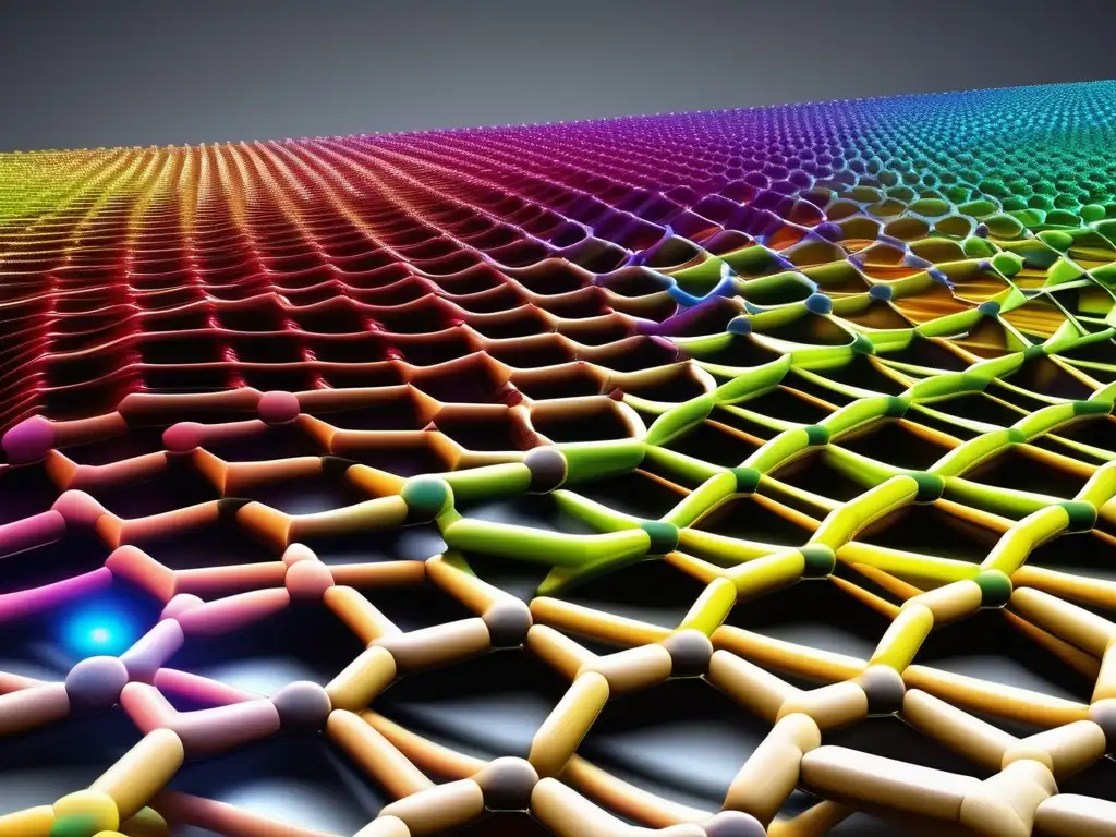 Descubrimiento nanomateriales química petroquímica: Estructura nanomaterial con detalles precisos y colores que representan elementos presentes