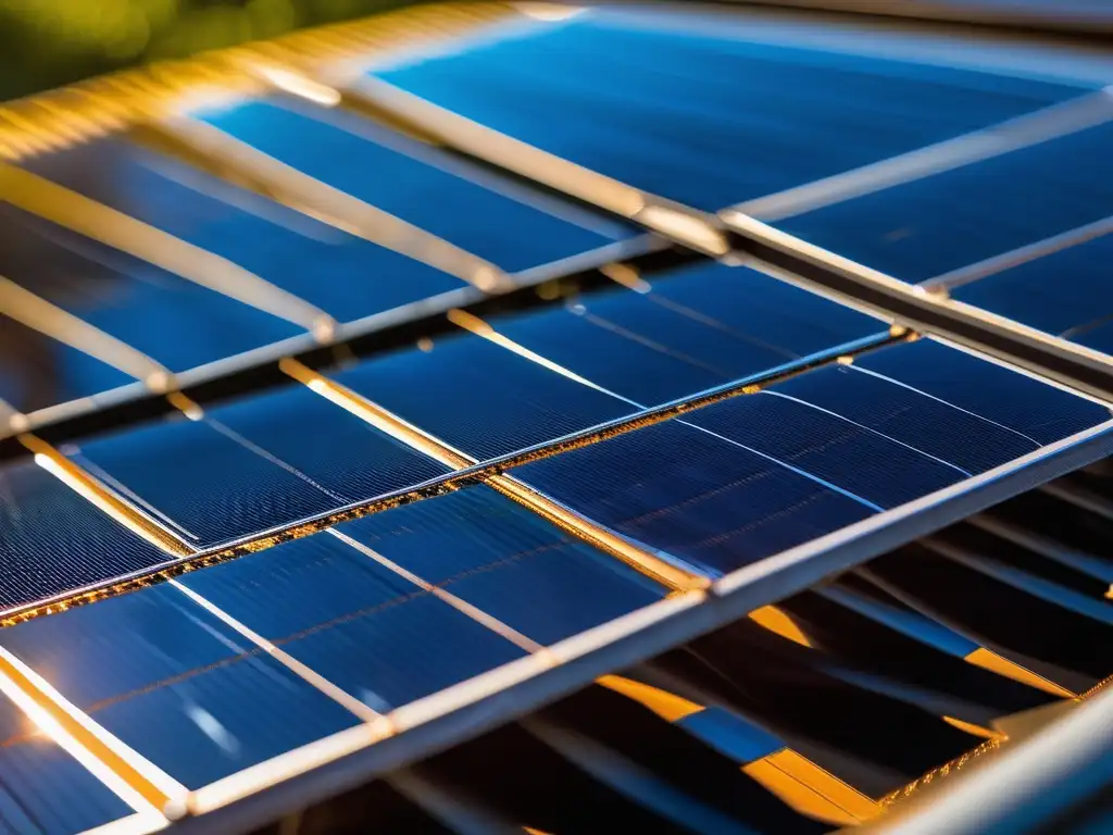 Descubrimientos químicos energías alternativas revolucionando - Detallada imagen de un panel solar capturando la luz solar con gran detalle