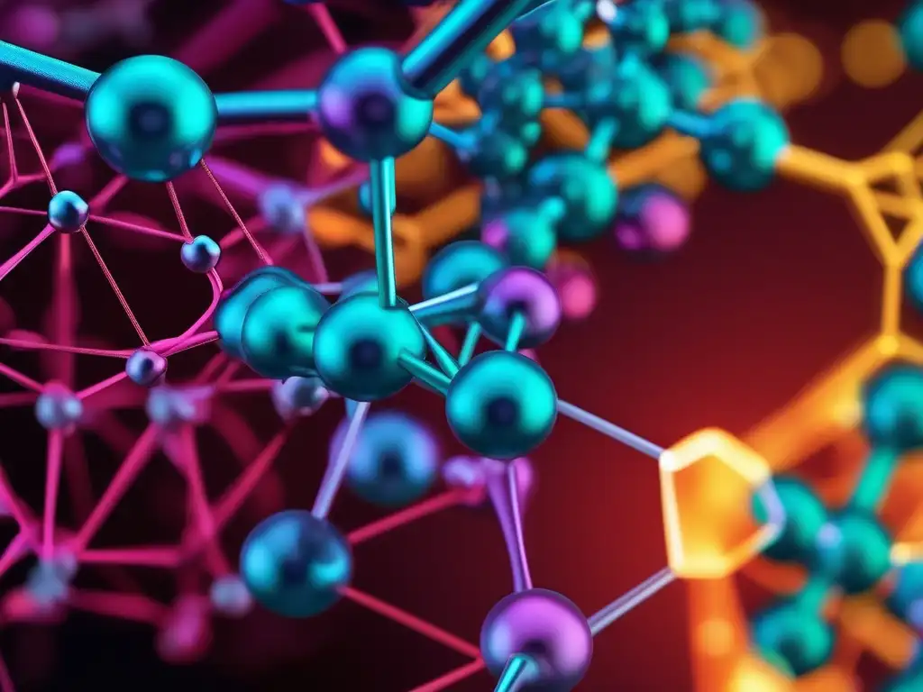 Importancia estructura molecular industria petroquímica: compuesto carbono con elementos interconectados, vibrantes colores y detalles nítidos