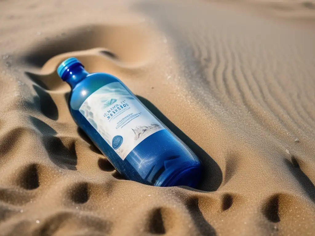 Impacto ambiental de cosméticos no biodegradables: botella de plástico en la playa