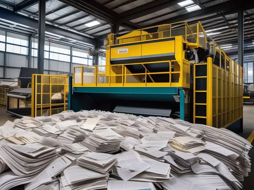 Proceso químico de reciclaje de papel con máquina industrial, desintintado, desfibrado y eliminación de impurezas