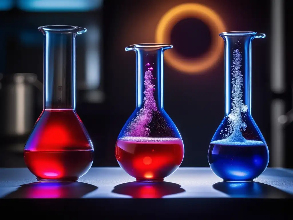 Importancia reacciones ácidobase en química moderna: danza de colores y reflejos en imagen química impresionante