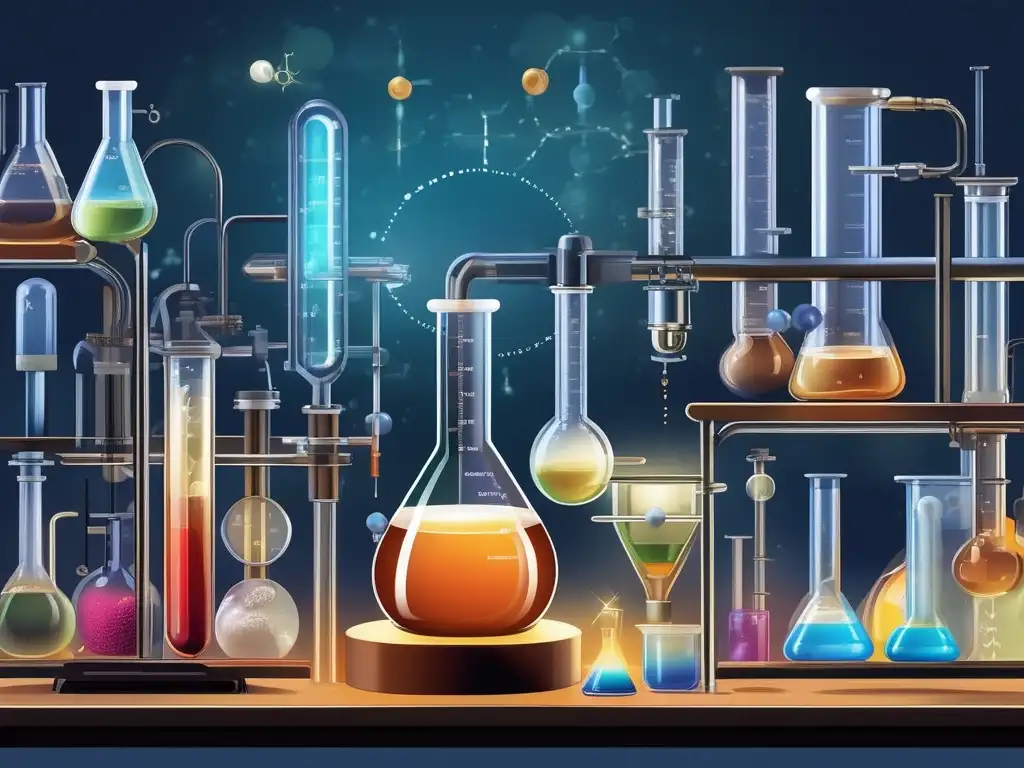 Transformación alquinos: reacción química precisa en laboratorio con halógenos, instrumentos y burbujas