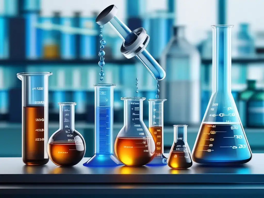 Importancia química en reducción de residuos: imagen realista de reacción química en laboratorio, símbolo de reciclaje